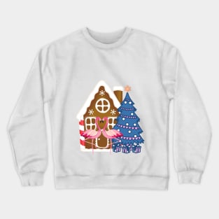 Christmas Gingerbread House Romantic Flamingos Crewneck Sweatshirt